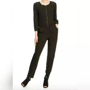 NWT W118 by Walter Baker Black Peavey Jumpsuit, Zip Front, V-Neck, Stretch Waist
